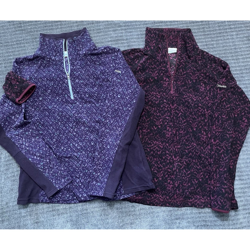 Columbia Fleece Quarter Zip Set of 2 Women's Large Purple Aztec Design Y2k